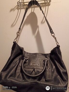 Coach Black Leather Shoulder Satchel with Silver Hardware